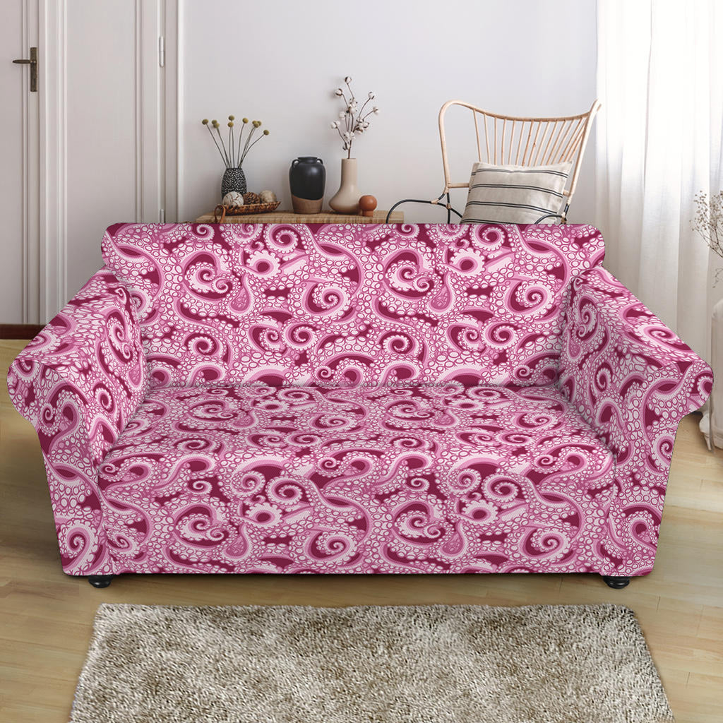 Pink Octopus Tentacles Pattern Print Loveseat Slipcover