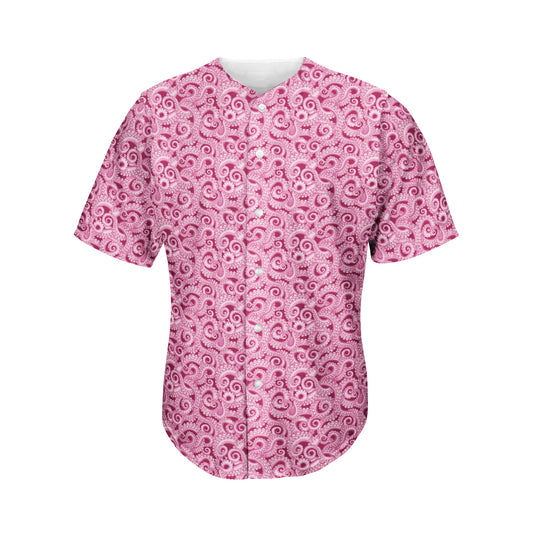 Pink Octopus Tentacles Pattern Print Men's Baseball Jersey
