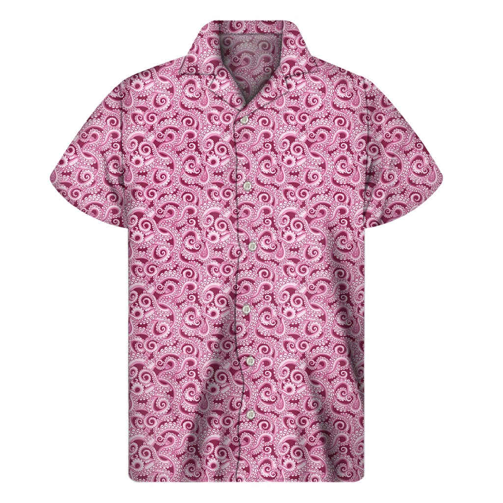 Pink Octopus Tentacles Pattern Print Men's Short Sleeve Shirt
