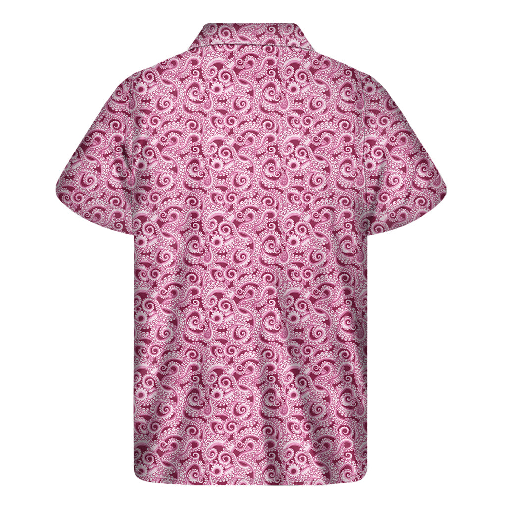 Pink Octopus Tentacles Pattern Print Men's Short Sleeve Shirt