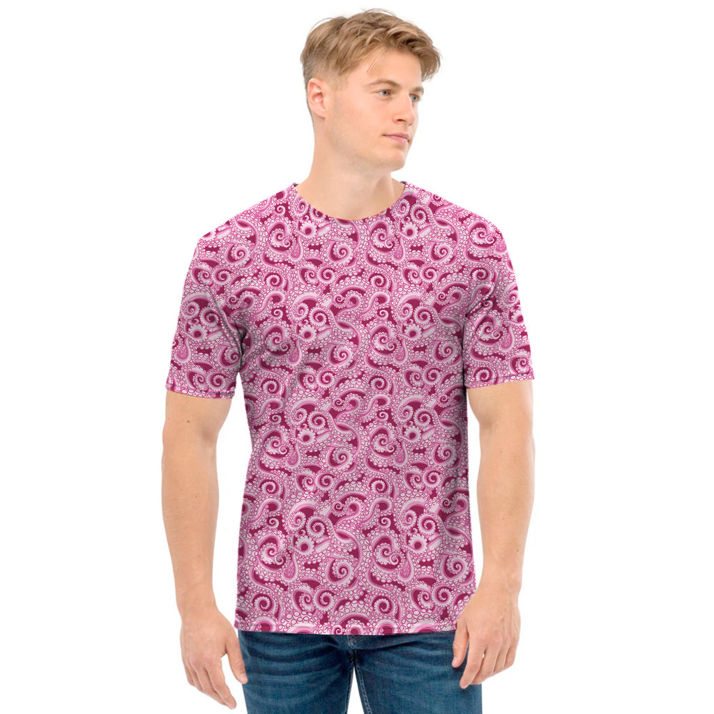 Pink Octopus Tentacles Pattern Print Men's T-Shirt