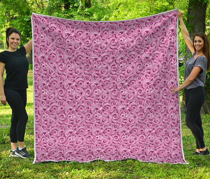 Pink Octopus Tentacles Pattern Print Quilt