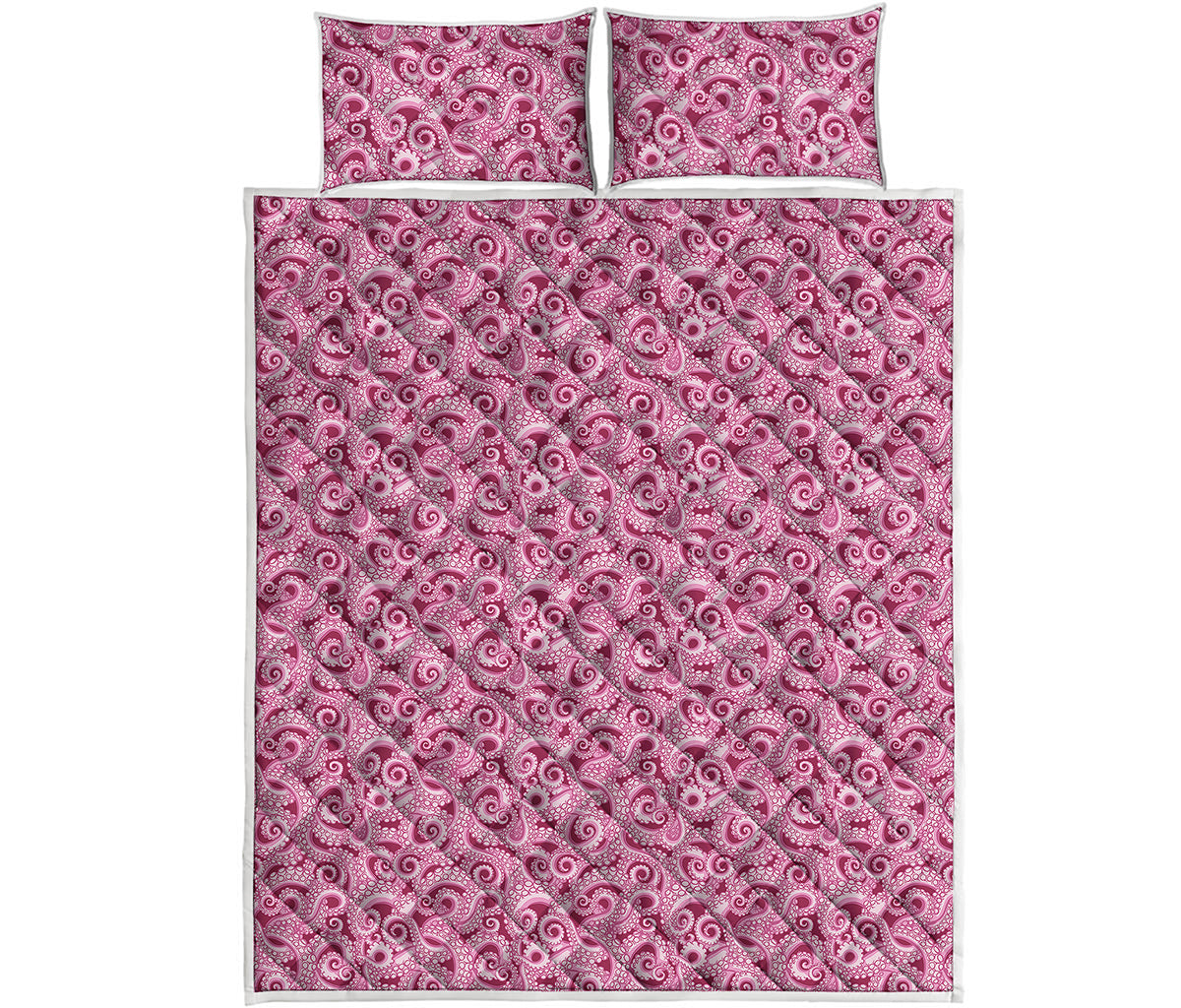 Pink Octopus Tentacles Pattern Print Quilt Bed Set