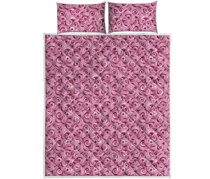 Pink Octopus Tentacles Pattern Print Quilt Bed Set