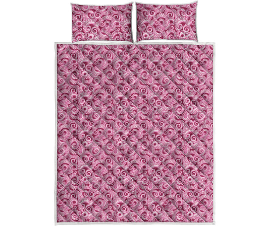 Pink Octopus Tentacles Pattern Print Quilt Bed Set