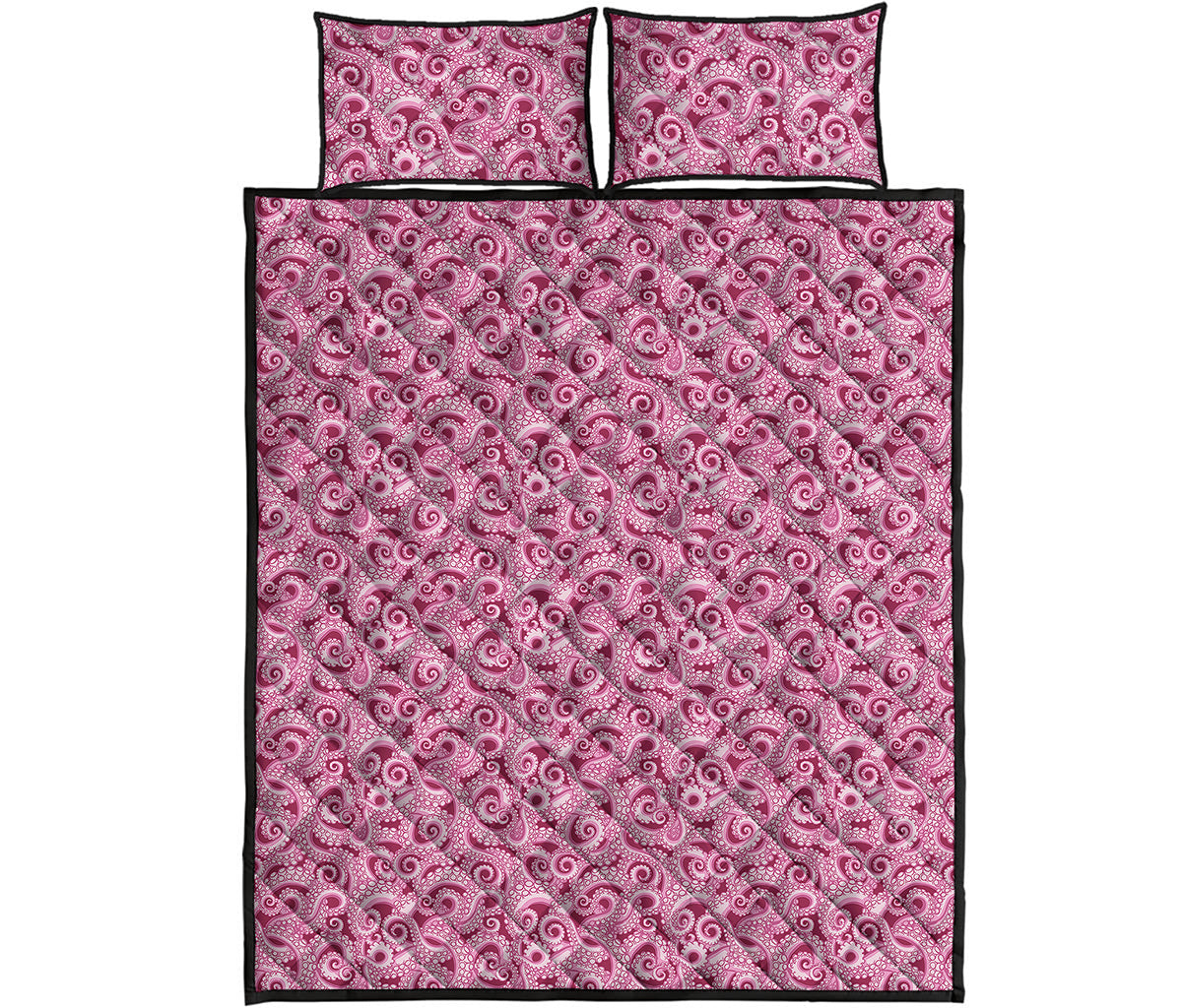 Pink Octopus Tentacles Pattern Print Quilt Bed Set