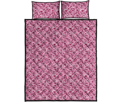 Pink Octopus Tentacles Pattern Print Quilt Bed Set