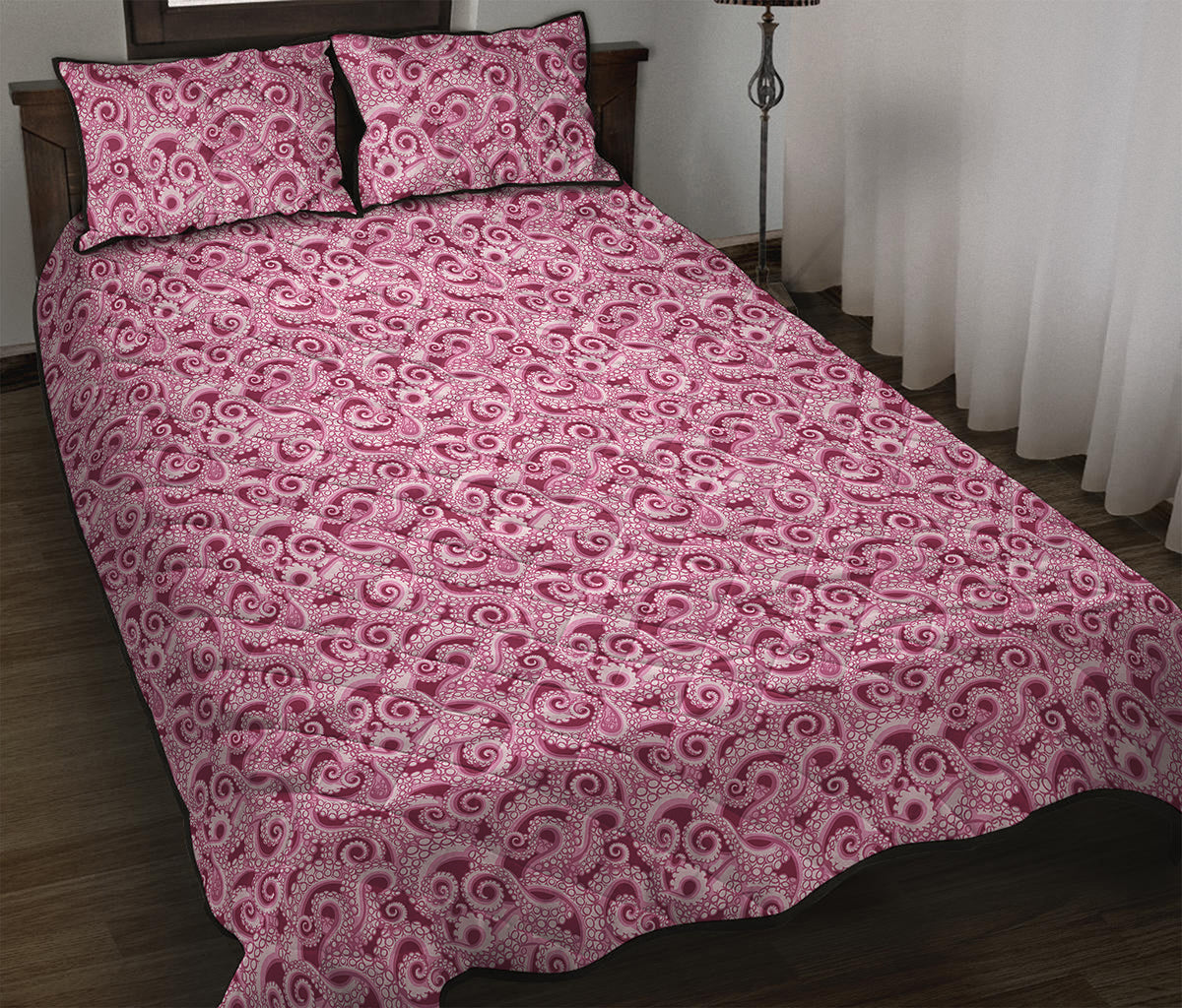 Pink Octopus Tentacles Pattern Print Quilt Bed Set