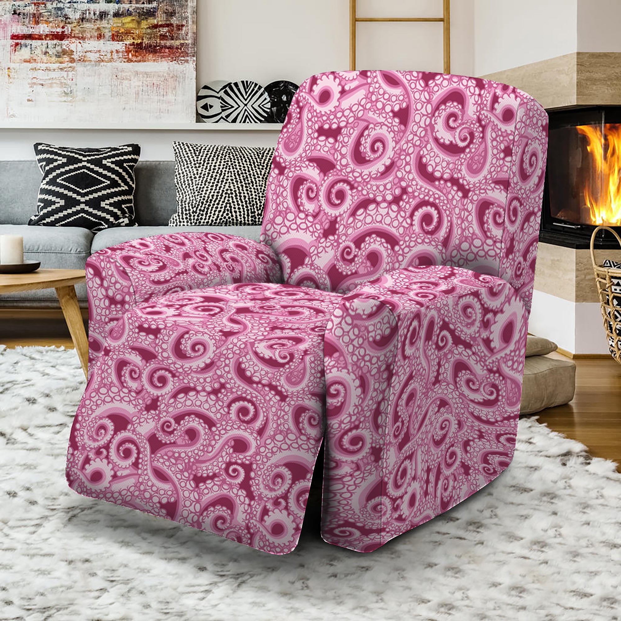 Pink Octopus Tentacles Pattern Print Recliner Slipcover