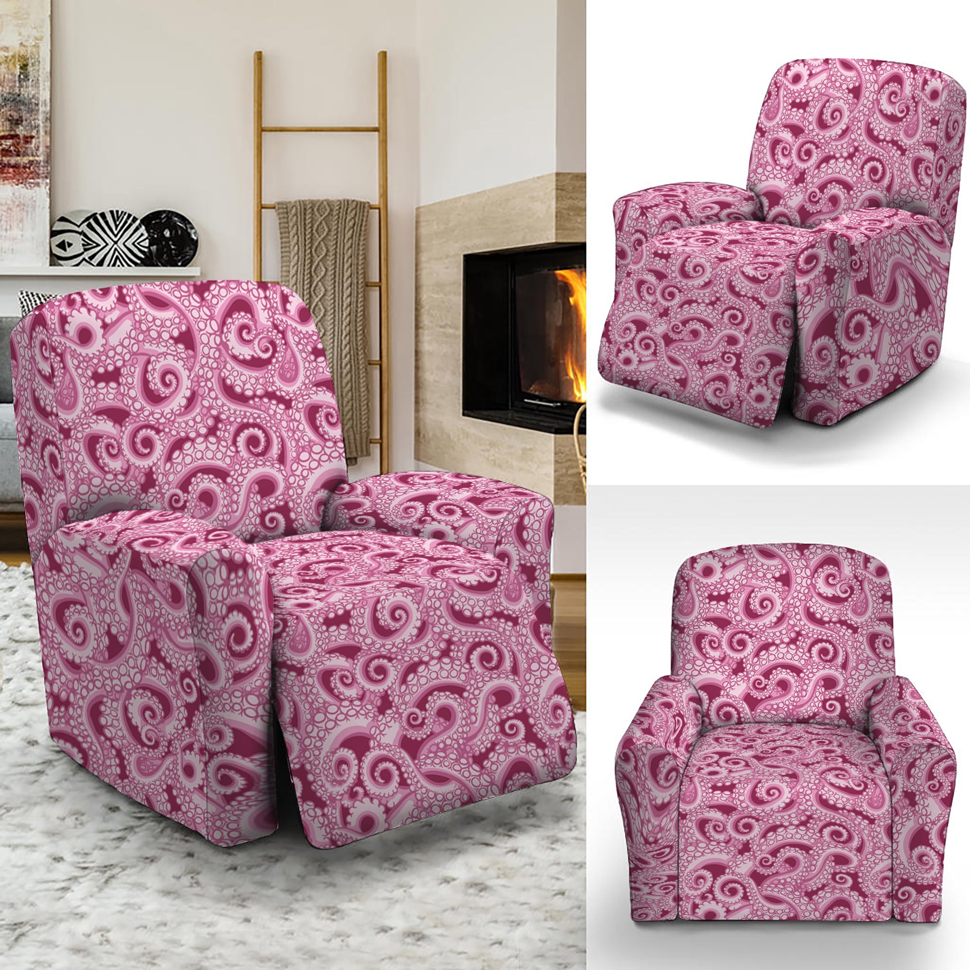 Pink Octopus Tentacles Pattern Print Recliner Slipcover