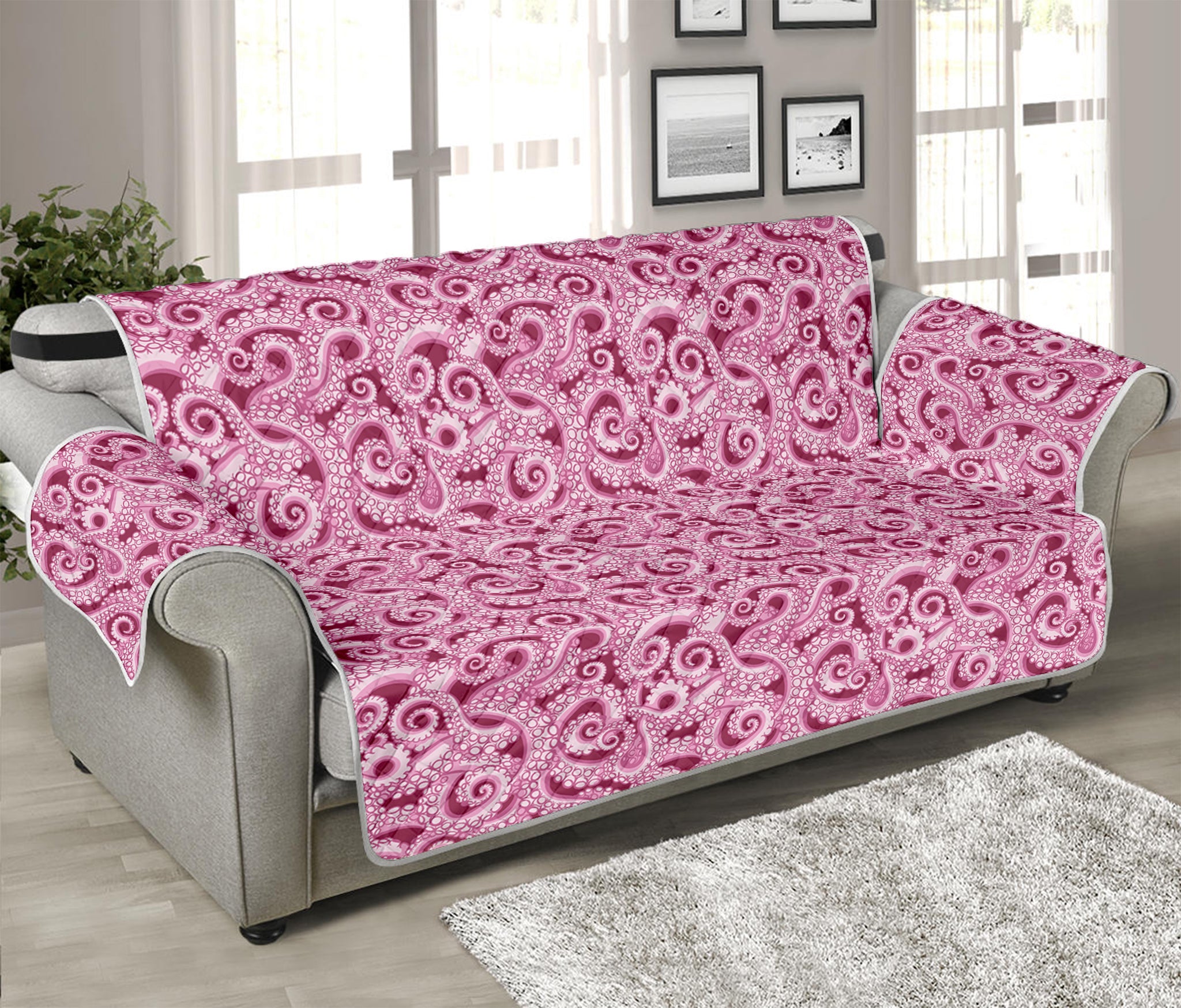 Pink Octopus Tentacles Pattern Print Sofa Protector