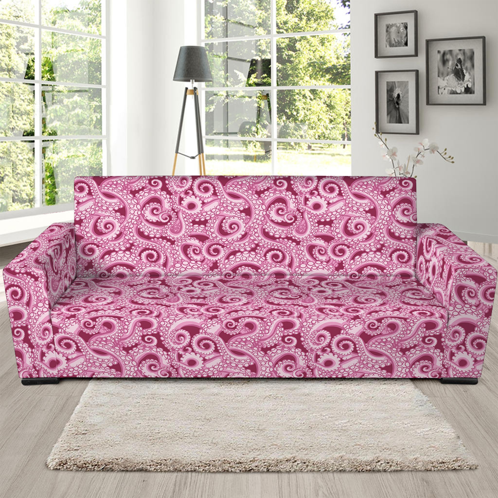 Pink Octopus Tentacles Pattern Print Sofa Slipcover