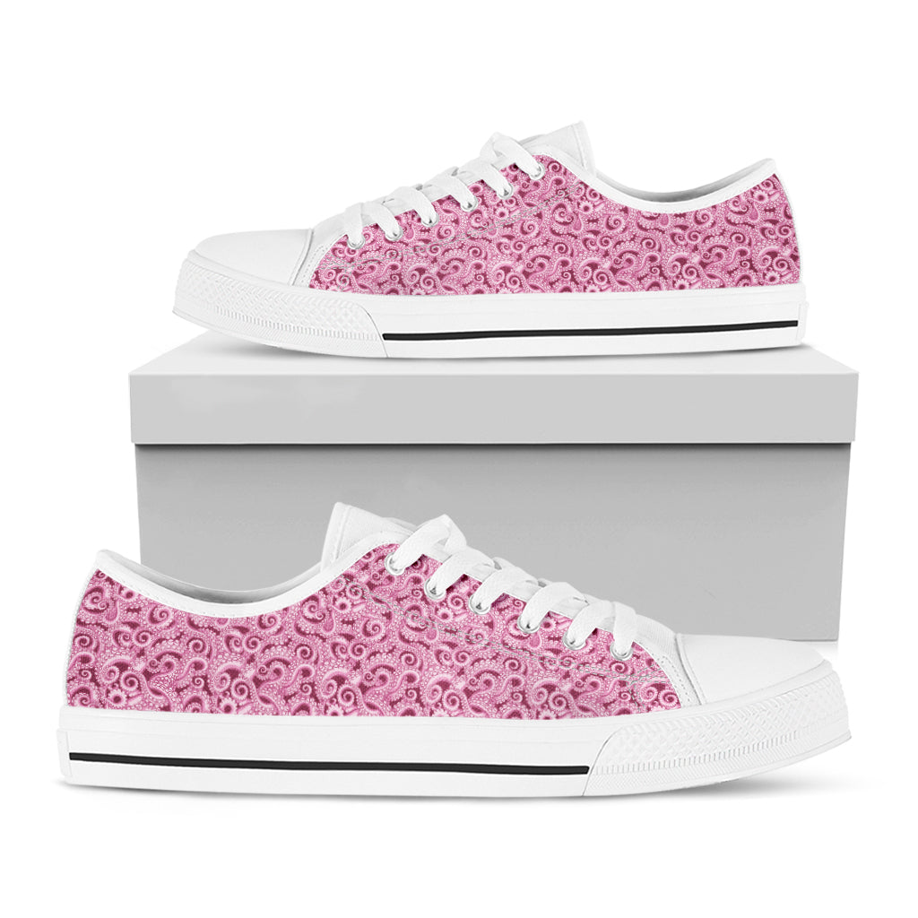 Pink Octopus Tentacles Pattern Print White Low Top Shoes