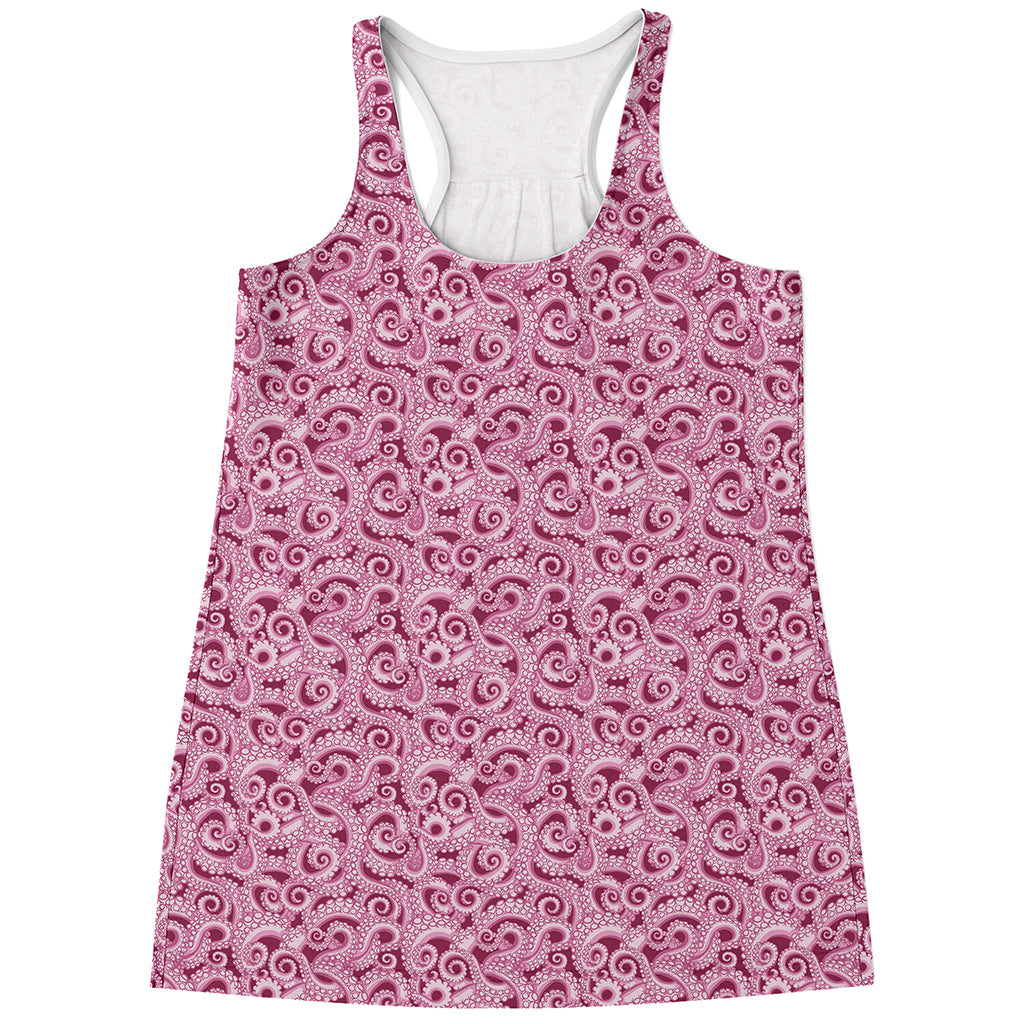 Pink Octopus Tentacles Pattern Print Women's Racerback Tank Top
