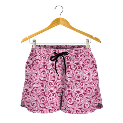 Pink Octopus Tentacles Pattern Print Women's Shorts