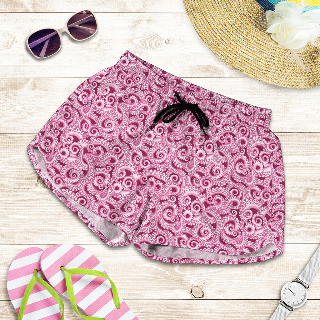 Pink Octopus Tentacles Pattern Print Women's Shorts