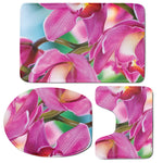 Pink Orchid Flower Print 3 Piece Bath Mat Set