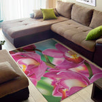 Pink Orchid Flower Print Area Rug