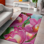 Pink Orchid Flower Print Area Rug