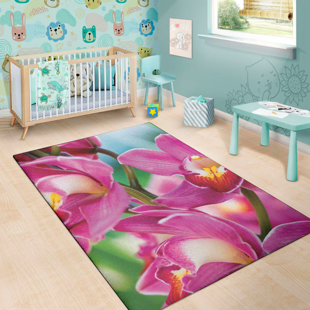 Pink Orchid Flower Print Area Rug