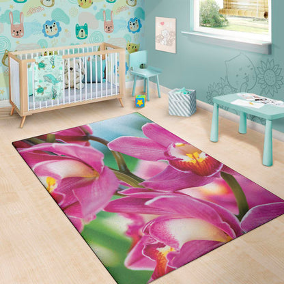 Pink Orchid Flower Print Area Rug