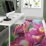 Pink Orchid Flower Print Area Rug
