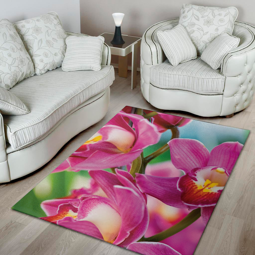 Pink Orchid Flower Print Area Rug