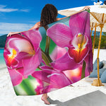 Pink Orchid Flower Print Beach Sarong Wrap