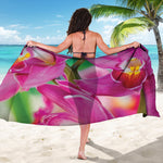 Pink Orchid Flower Print Beach Sarong Wrap