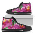 Pink Orchid Flower Print Black High Top Sneakers