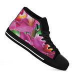 Pink Orchid Flower Print Black High Top Shoes