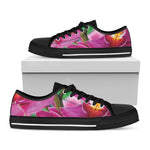 Pink Orchid Flower Print Black Low Top Shoes