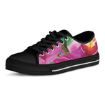 Pink Orchid Flower Print Black Low Top Shoes