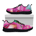 Pink Orchid Flower Print Black Sneakers