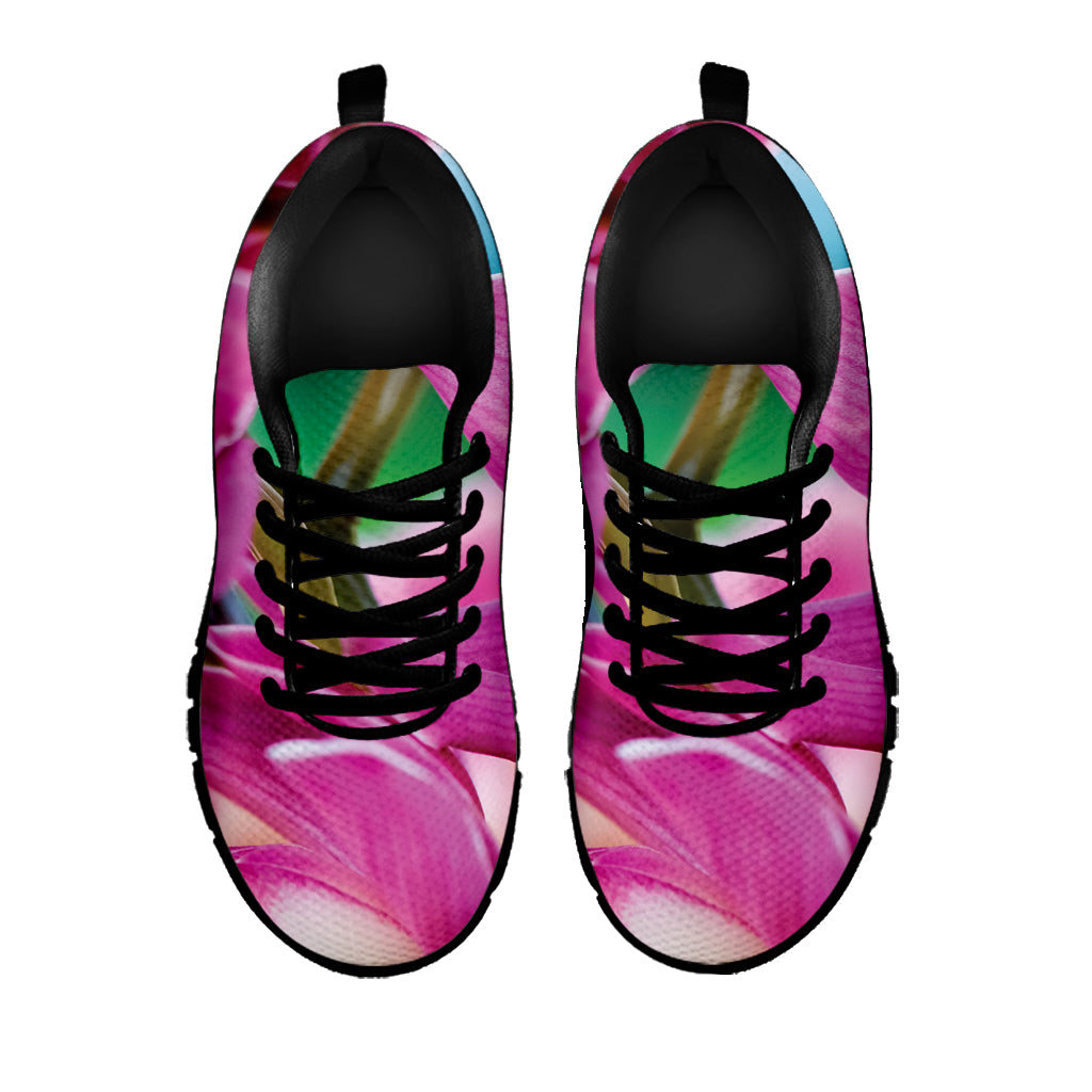 Pink Orchid Flower Print Black Sneakers