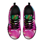 Pink Orchid Flower Print Black Sneakers