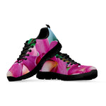 Pink Orchid Flower Print Black Sneakers