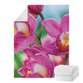 Pink Orchid Flower Print Blanket