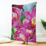 Pink Orchid Flower Print Blanket