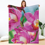 Pink Orchid Flower Print Blanket