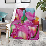 Pink Orchid Flower Print Blanket