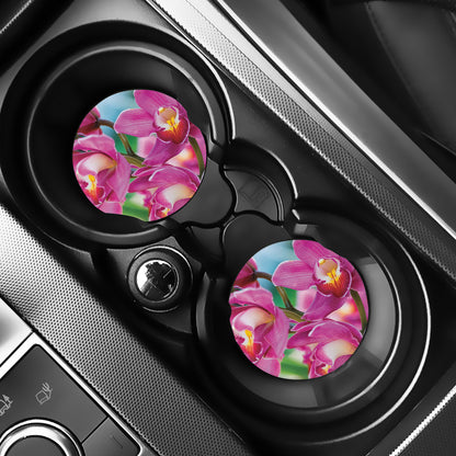 Pink Orchid Flower Print Car Coasters