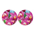 Pink Orchid Flower Print Car Coasters