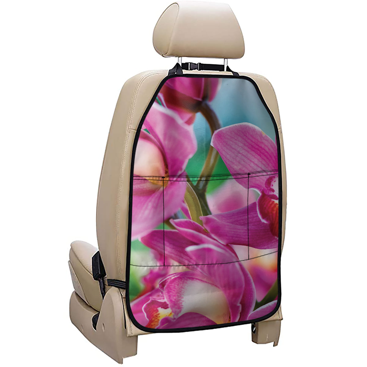 Pink Orchid Flower Print Car Seat Organizers