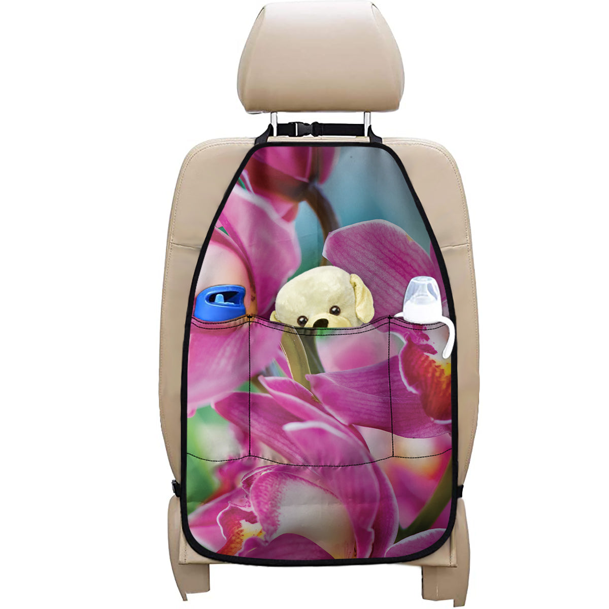 Pink Orchid Flower Print Car Seat Organizers