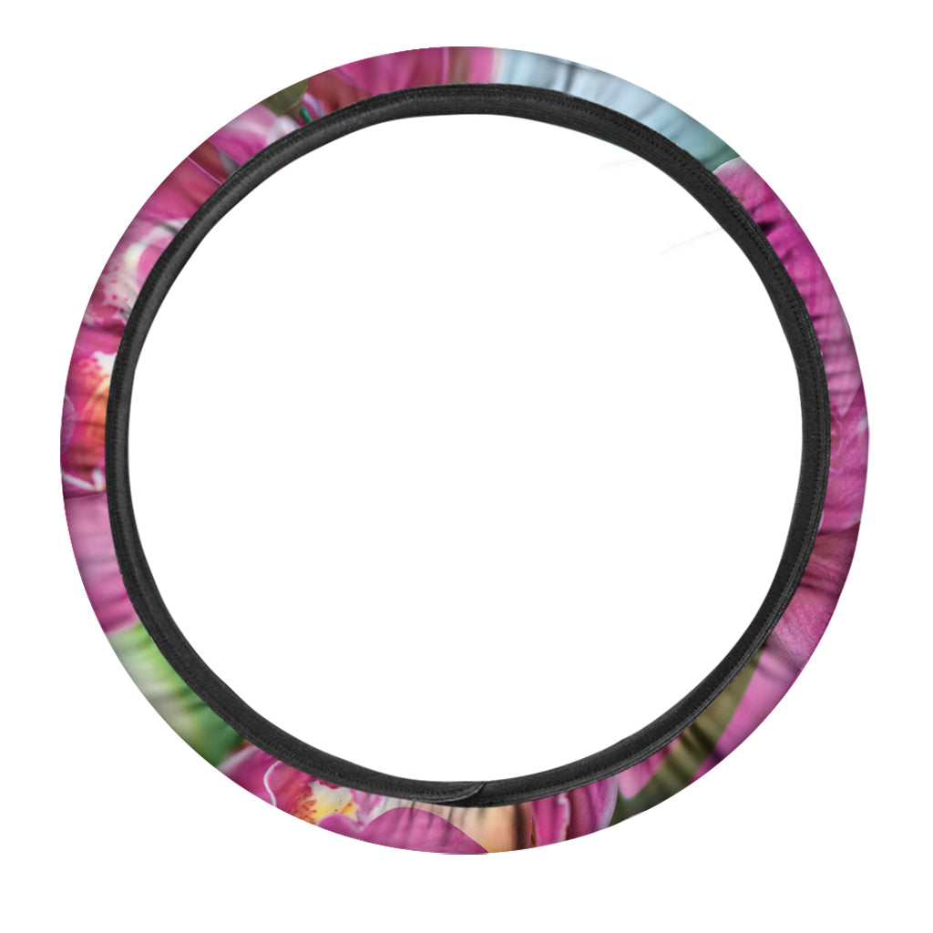 Pink Orchid Flower Print Car Steering Wheel Cover
