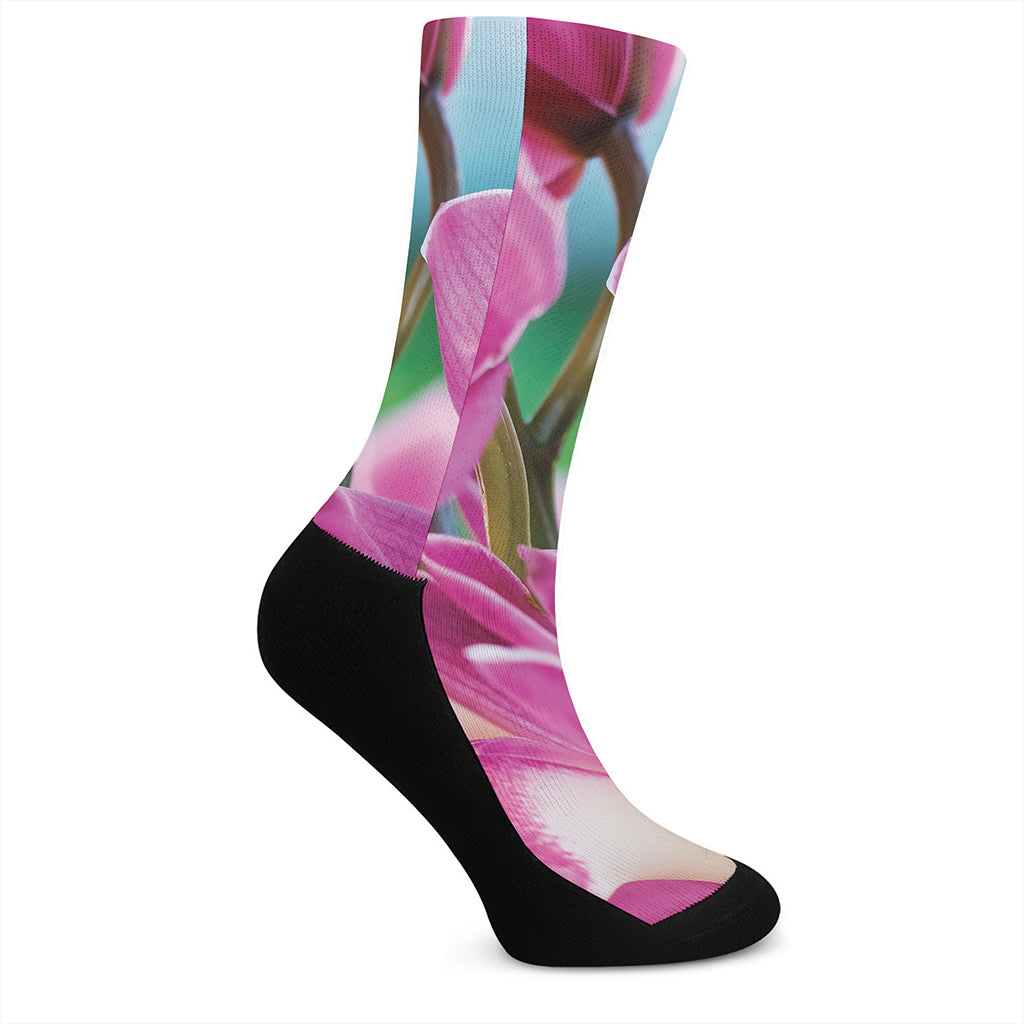 Pink Orchid Flower Print Crew Socks