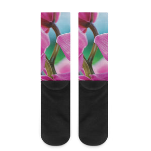 Pink Orchid Flower Print Crew Socks