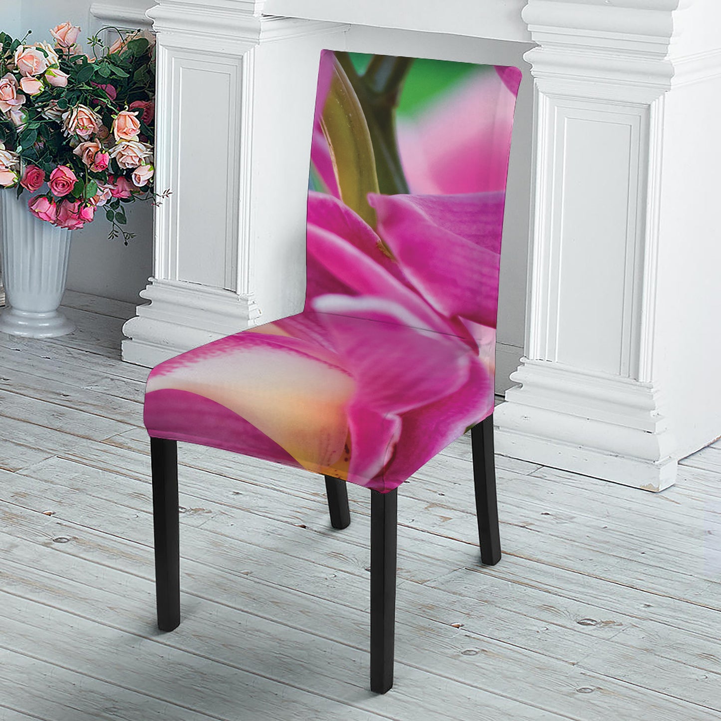 Pink Orchid Flower Print Dining Chair Slipcover