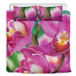 Pink Orchid Flower Print Duvet Cover Bedding Set